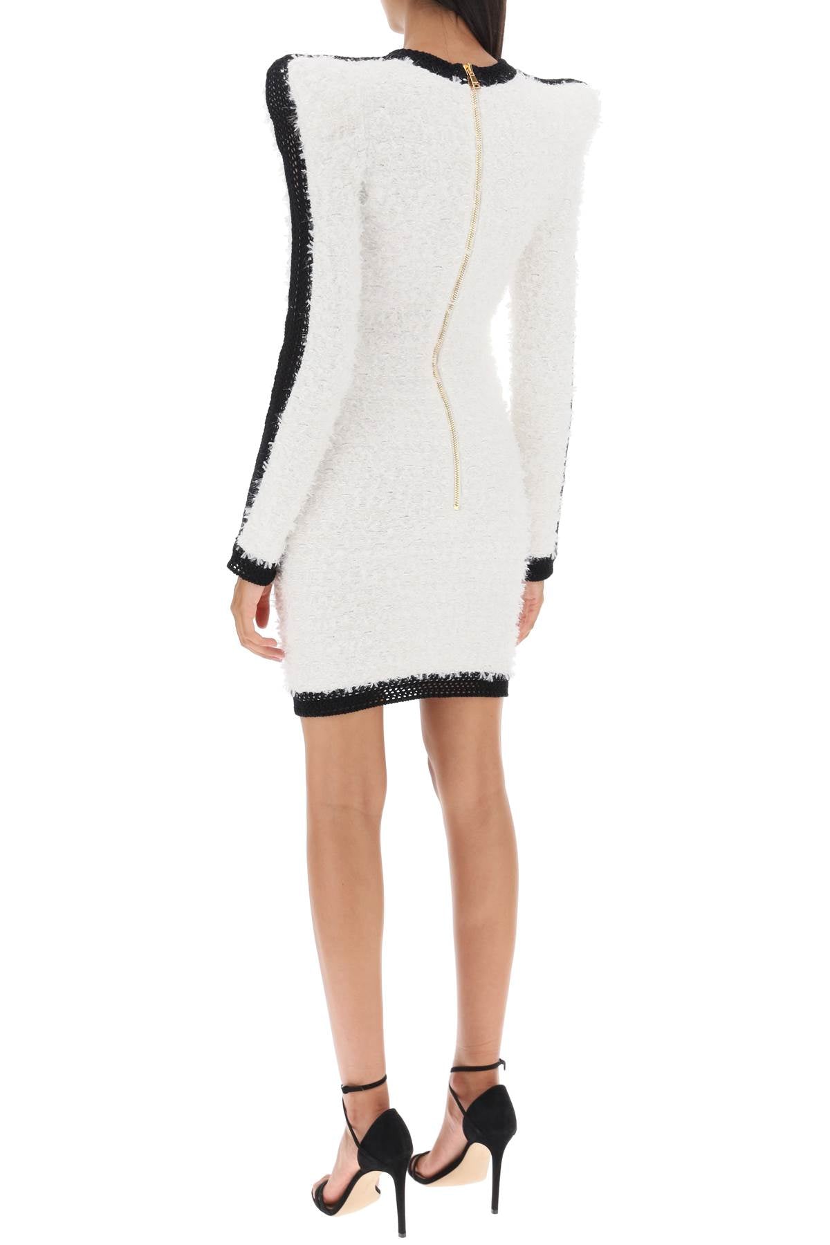 Balmain bouclé-tweed dress with pointy shoulders