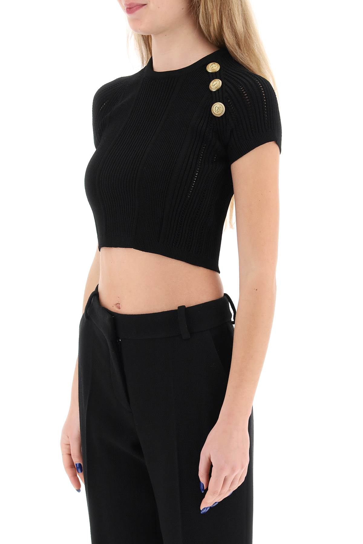 Balmain knitted cropped top with embossed buttons