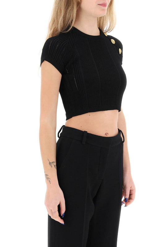 Balmain knitted cropped top with embossed buttons