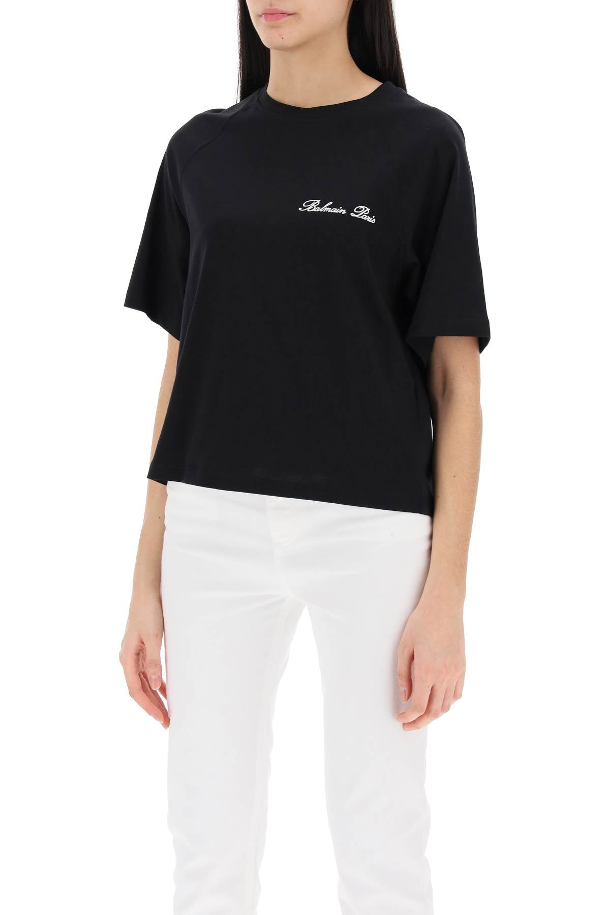 Balmain cropped t-shirt with logo embroidery