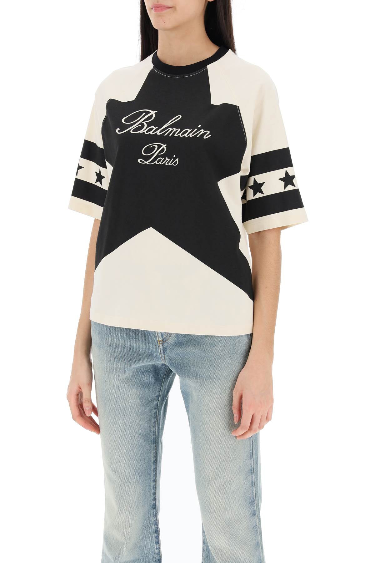 Balmain cropped t-shirt with star and logo prints