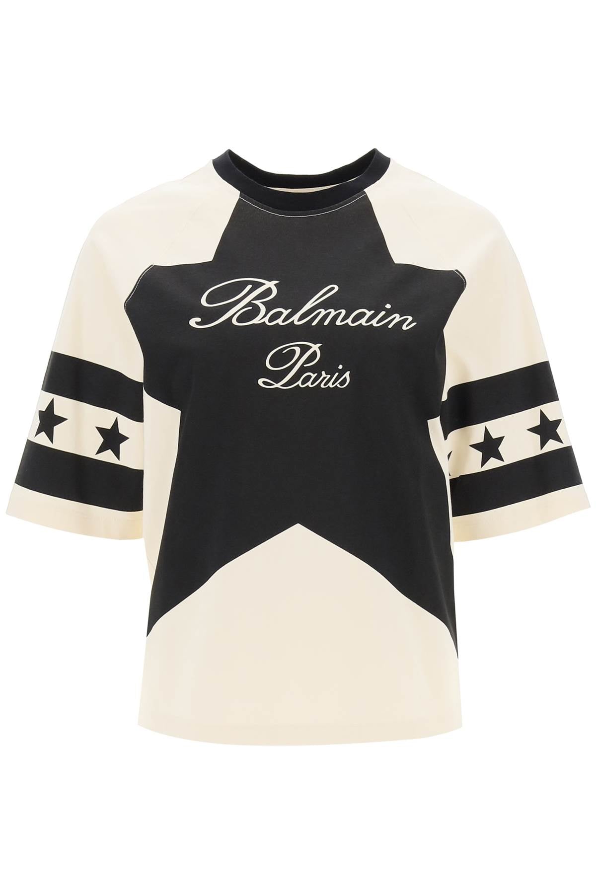 Balmain cropped t-shirt with star and logo prints