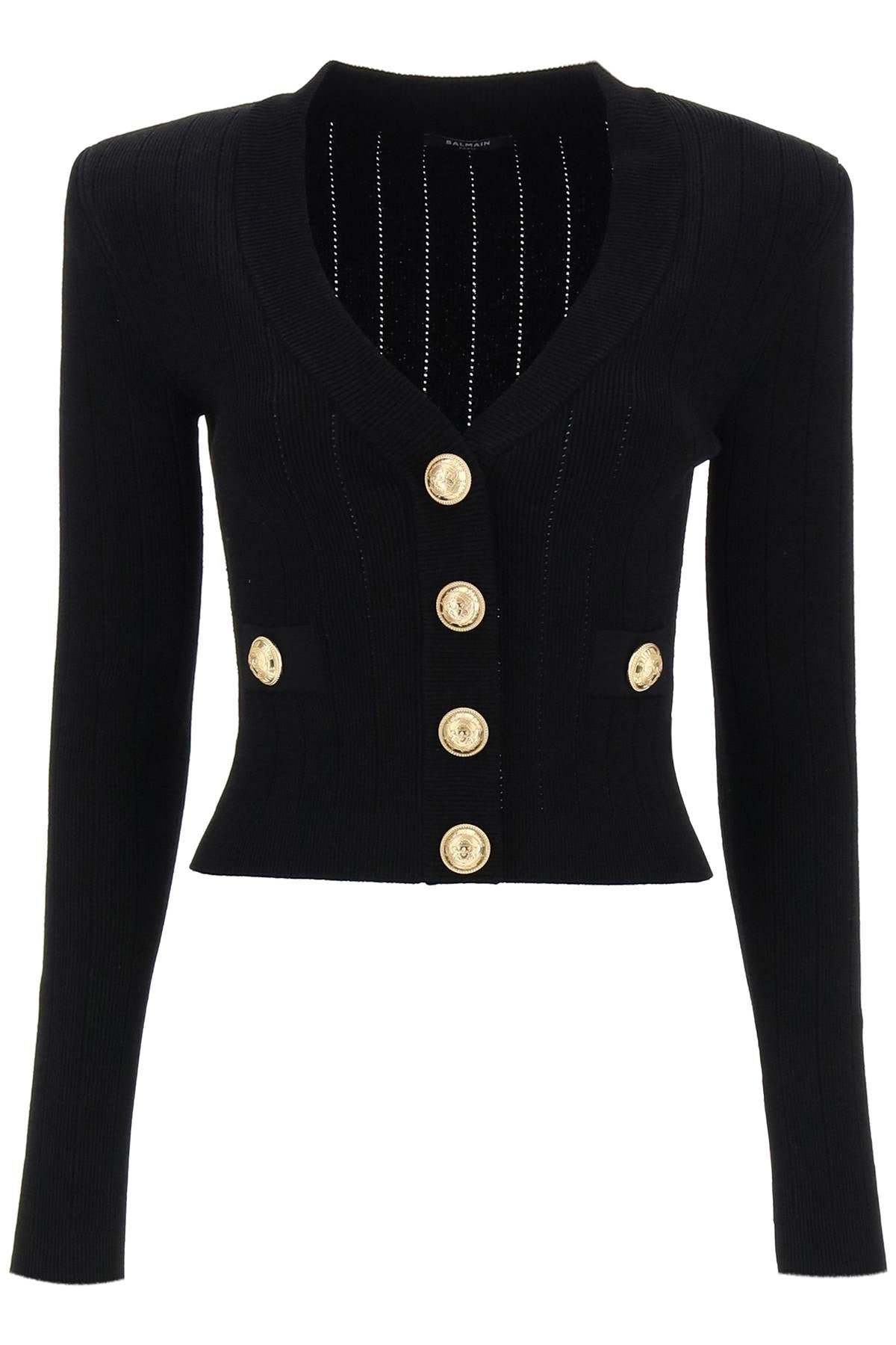 Balmain cardigan with padded shoulders and embossed buttons