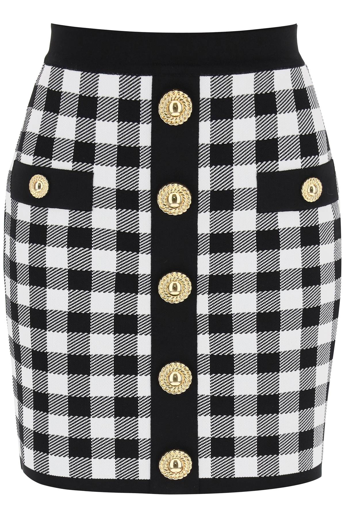 Balmain gingham knit mini skirt with embossed buttons