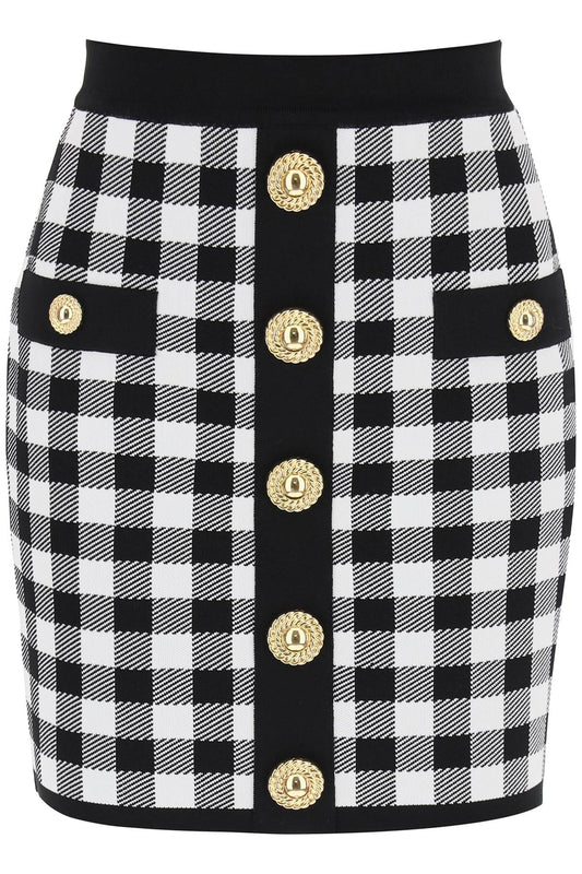 Balmain gingham knit mini skirt with embossed buttons