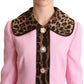 Dolce & Gabbana Chic Pink Leopard Trench with Crystal Buttons