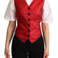 Dolce & Gabbana Red Brocade Leopard Print Waistcoat