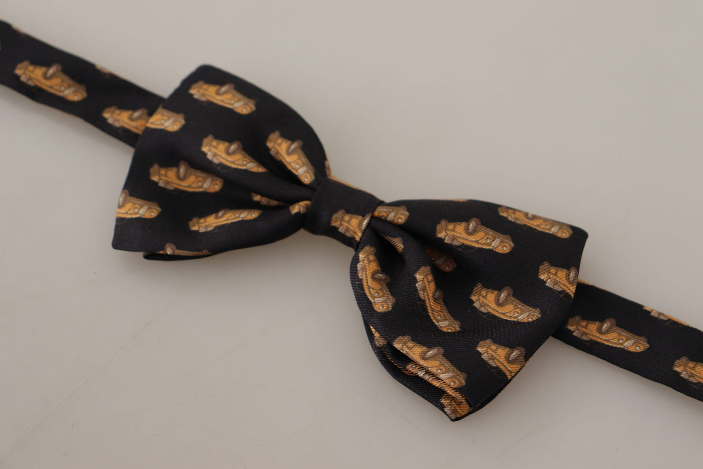Dolce & Gabbana Black Orange Car Print Silk Bow Tie