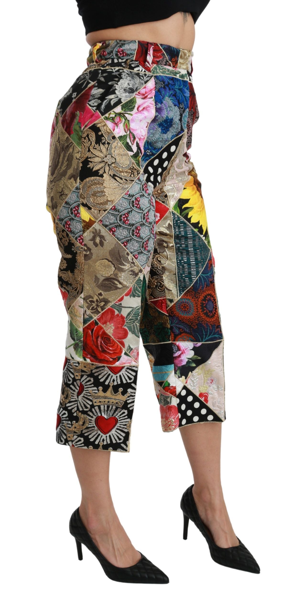 Dolce & Gabbana Elegant High Waist Cropped Silk Blend Trousers