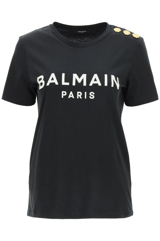 Balmain t-shirt with logo print and embossed buttons