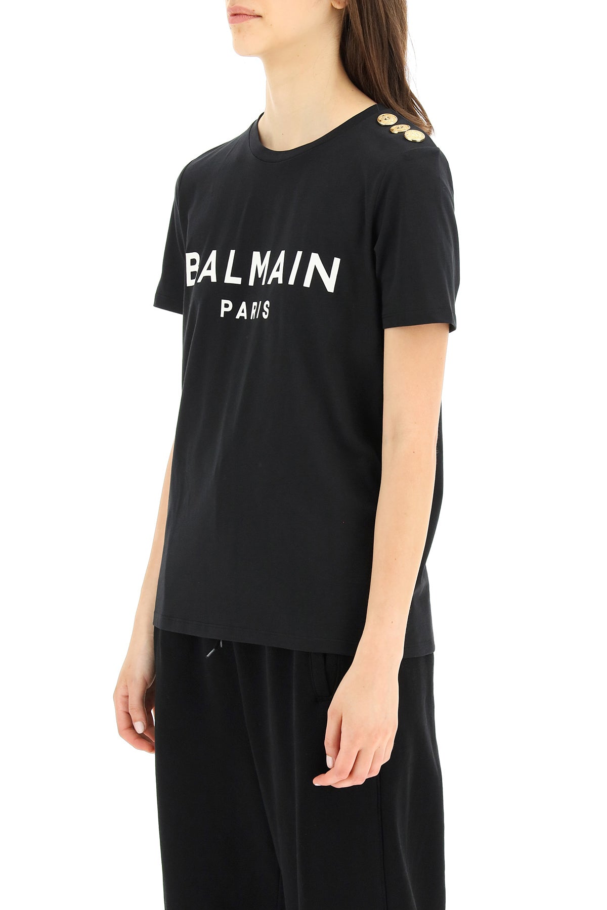 Balmain t-shirt with logo print and embossed buttons