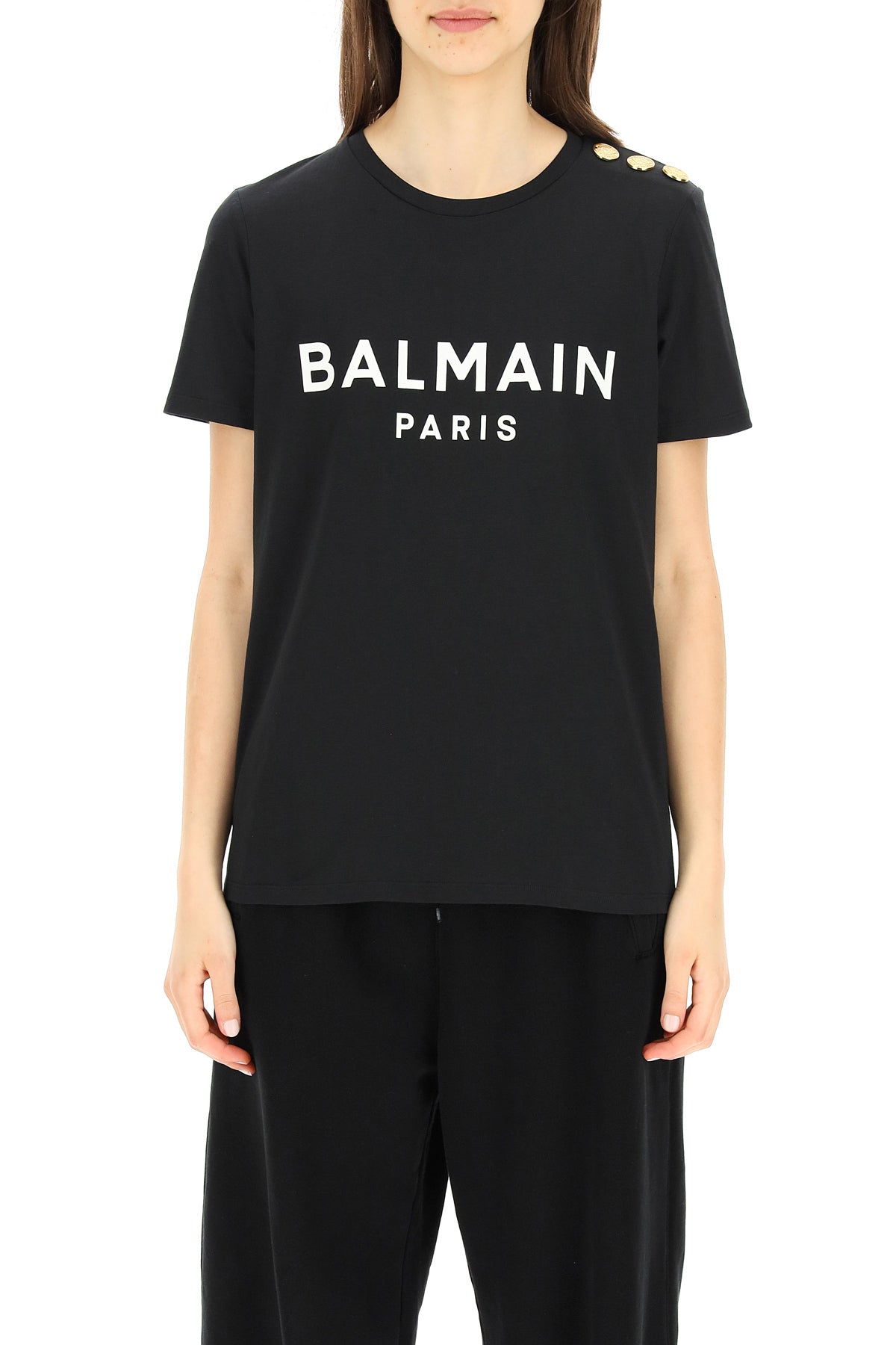 Balmain t-shirt with logo print and embossed buttons