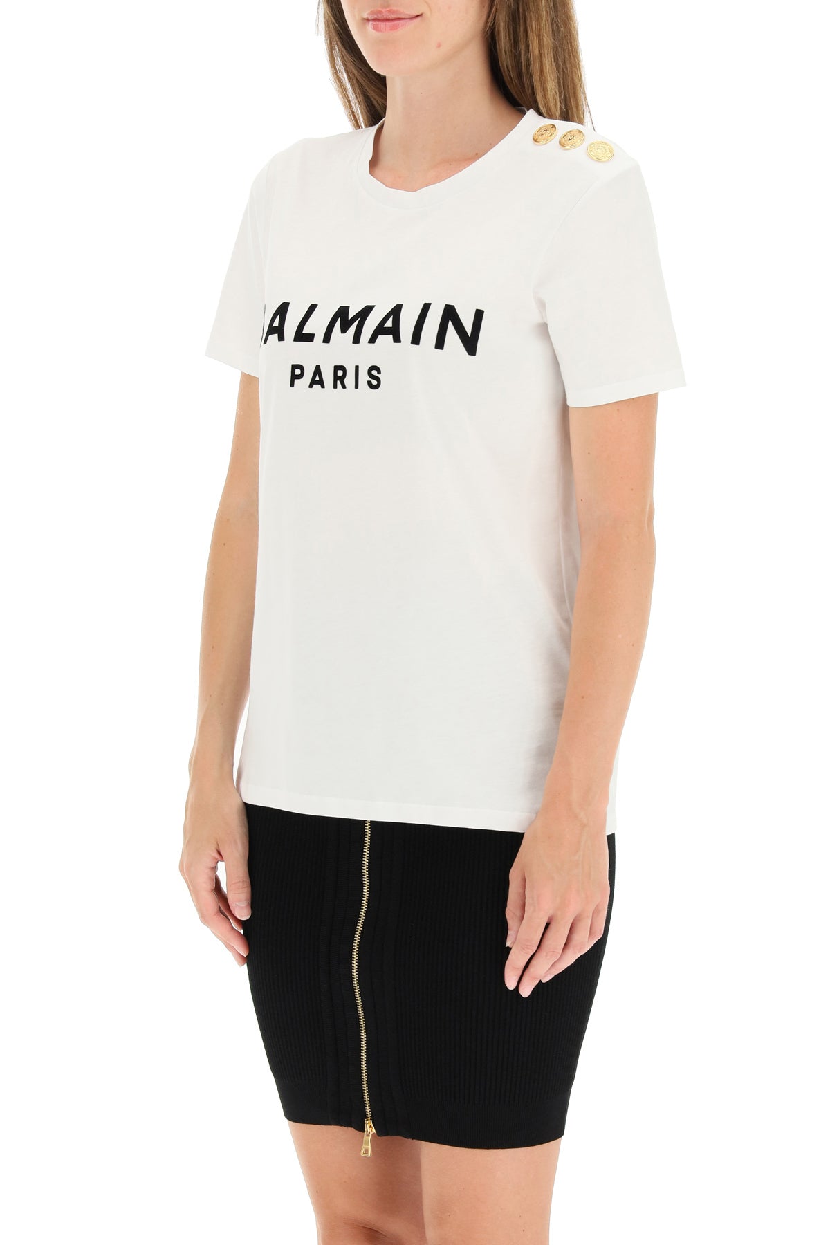 Balmain t-shirt with logo print and embossed buttons