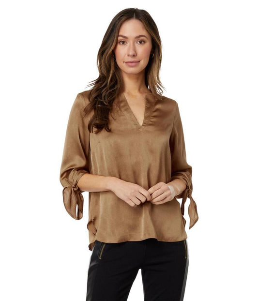 Petite Solid Satin Tie Top