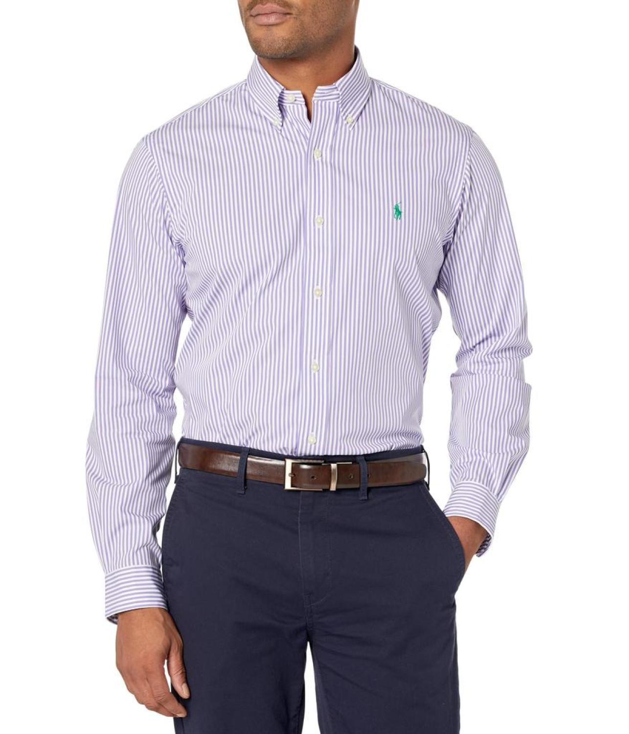 Classic Fit Striped Stretch Poplin Shirt