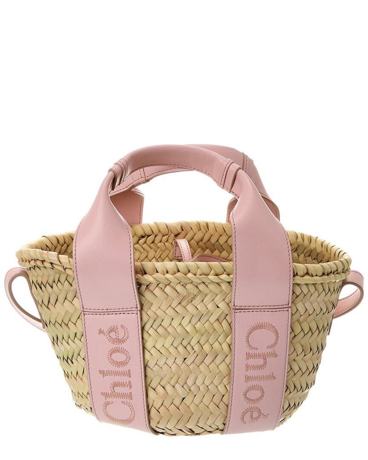 Chloé Sense Small Raffia & Leather Basket Tote