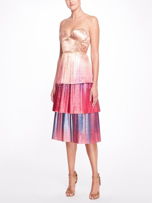 Sleveless Radiating Ombre Lame Cocktail Dress