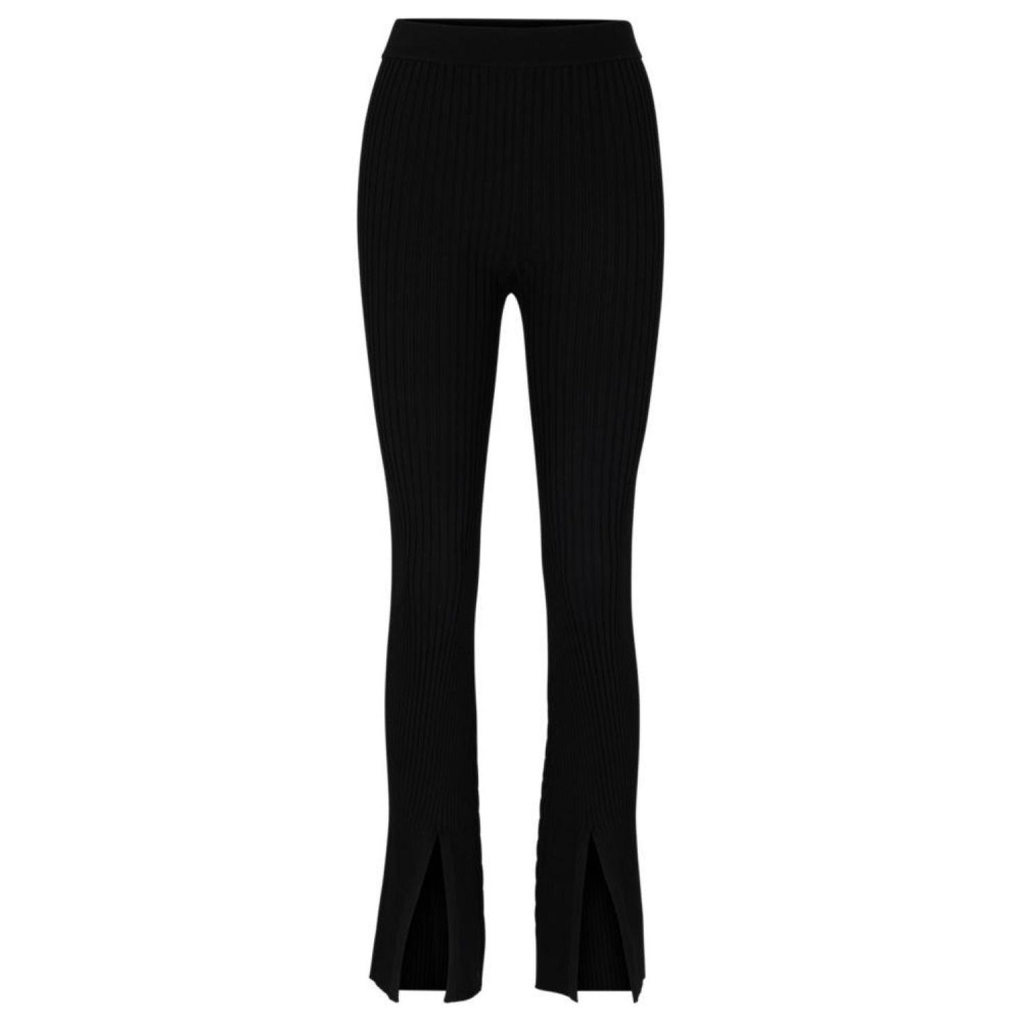 Ribbed-crepe regular-fit trousers with slit hems