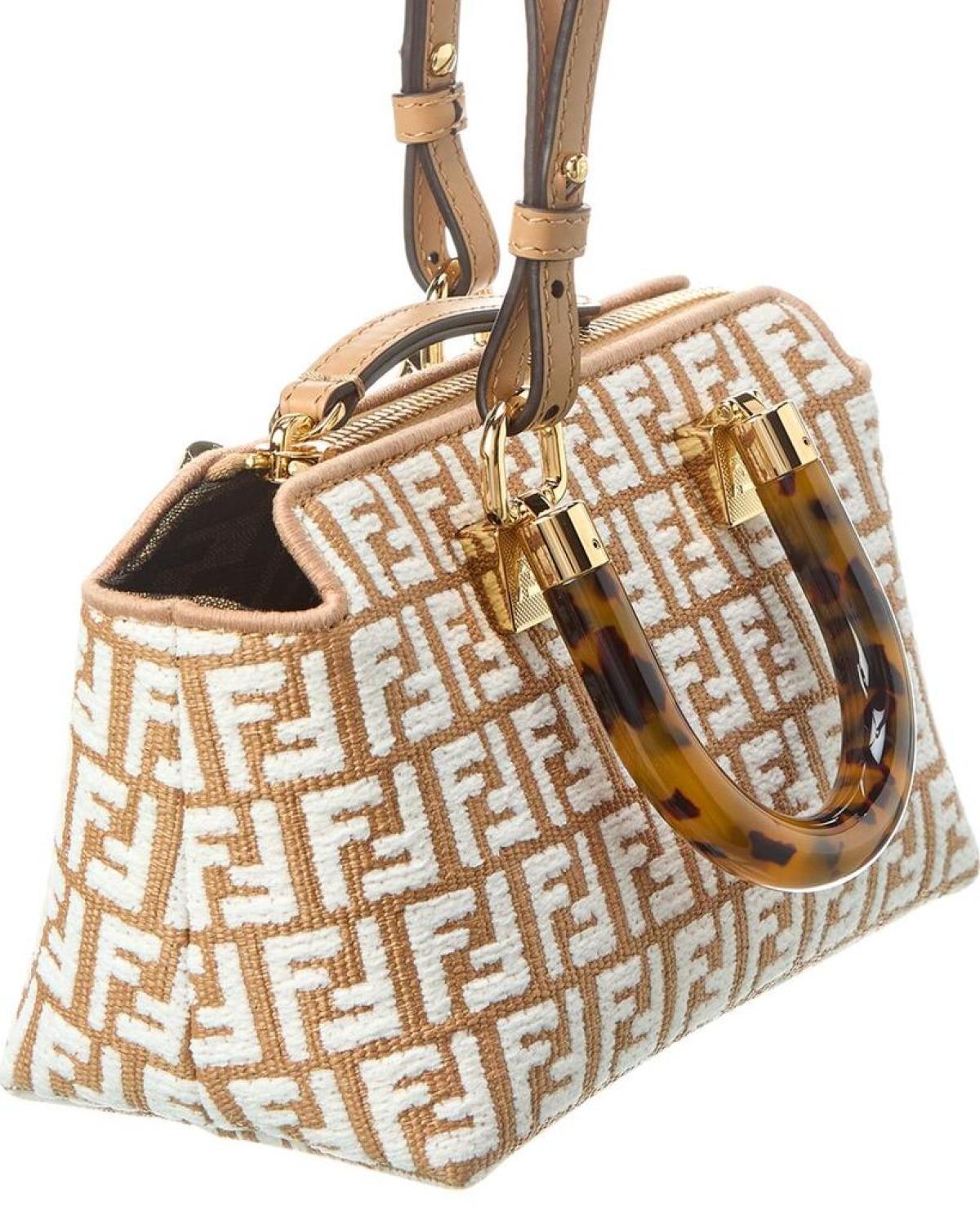 FENDI By The Way Mini Raffia & Leather Shoulder Bag