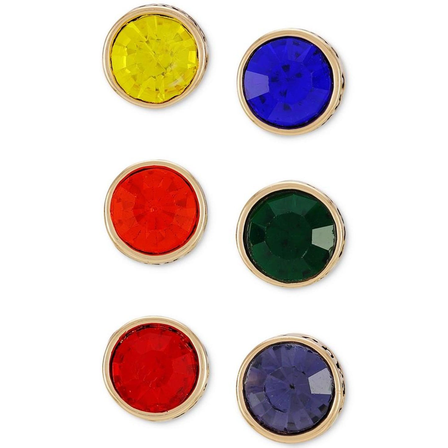 Gold-Tone 3-Pc. Set Mixed Color Stone Stud Earrings