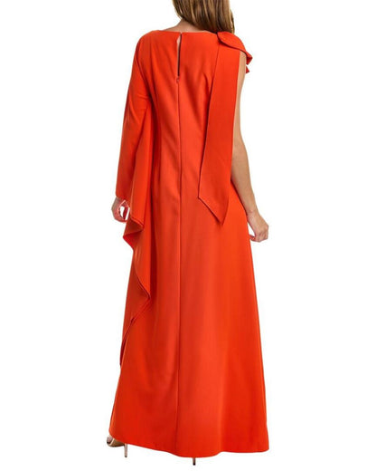 Marchesa Notte One-Arm Draped Crepe Kaftan Dress