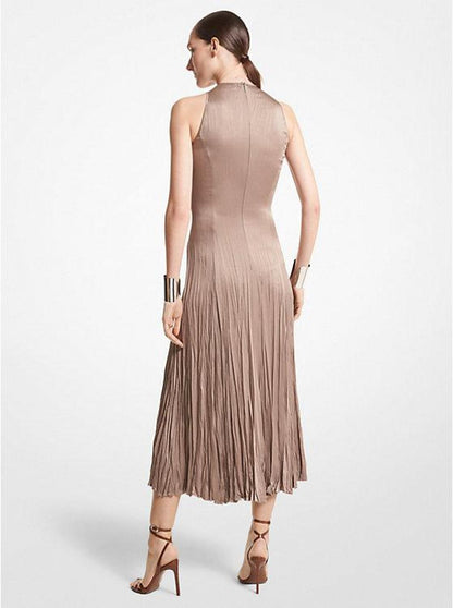 Textured Charmeuse Pleated Dress