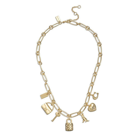 Faux Stone Iconic Charm Bib Sculpted C Motif Necklace