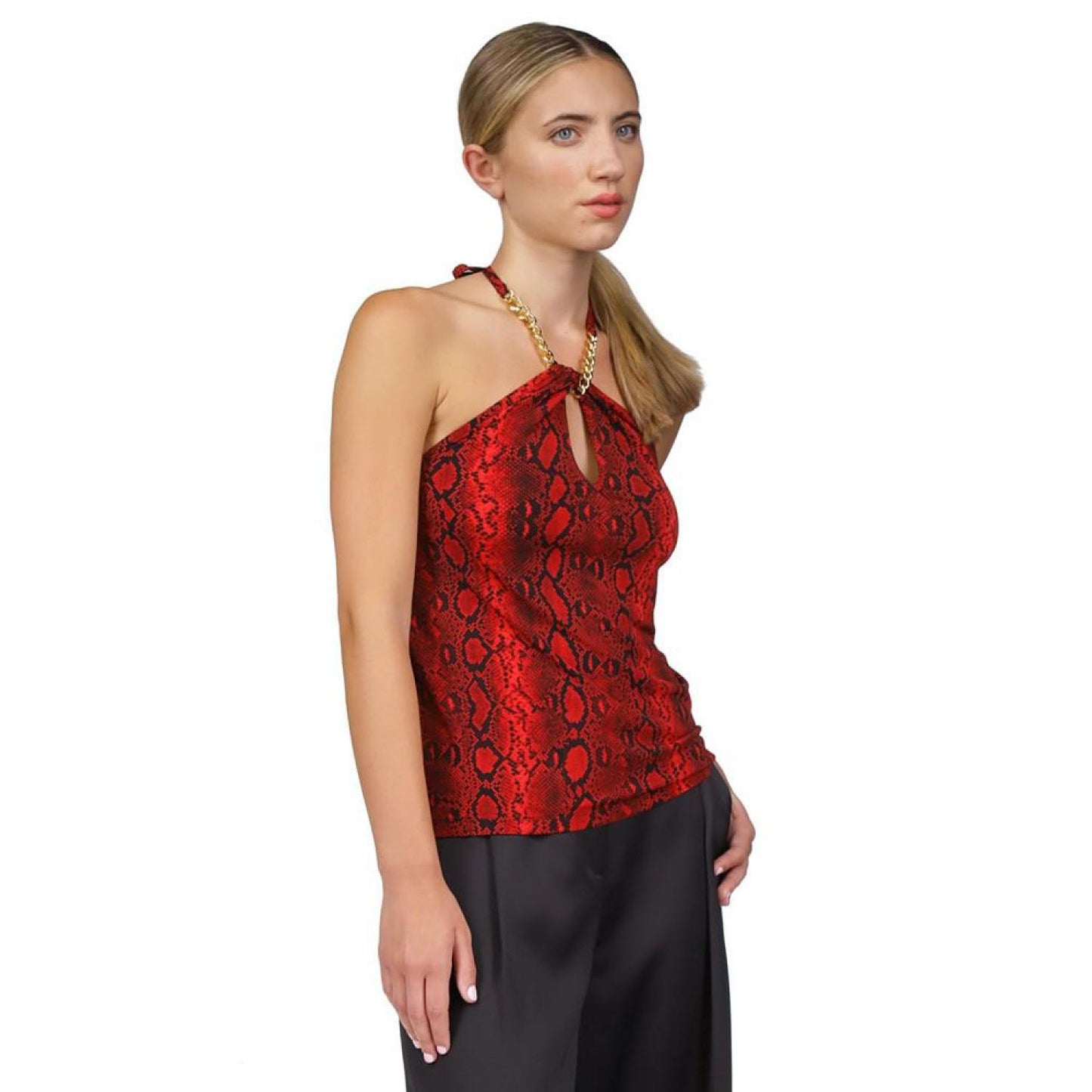 Women's Snakeskin-Print Chain-Neck Halter Top