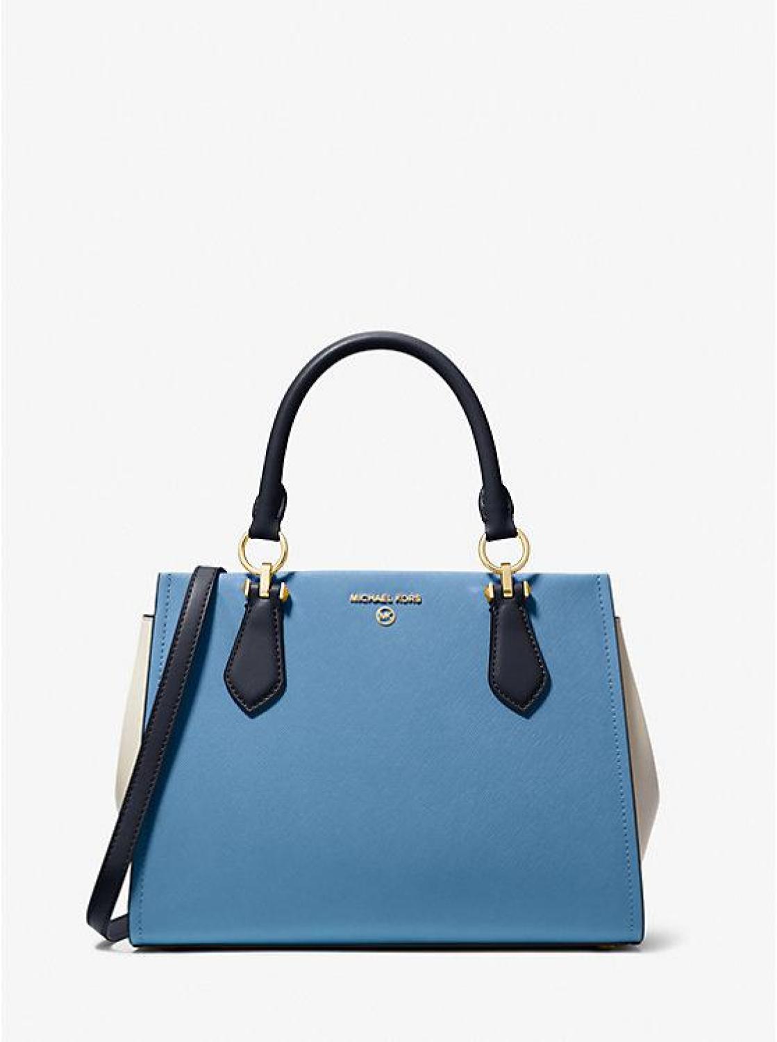 Marilyn Medium Color-Block Saffiano Leather Satchel