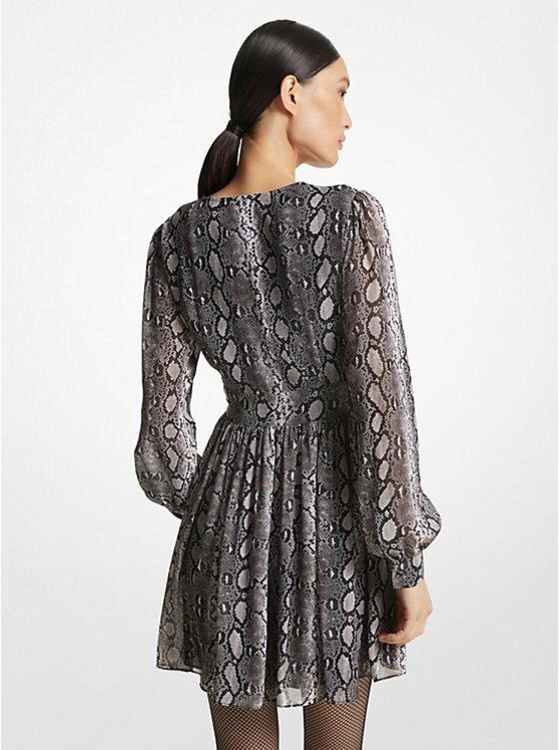 Snake Print Georgette V-Neck Dress