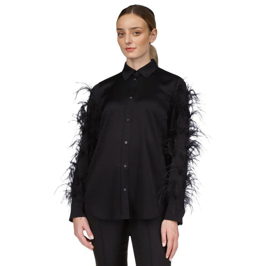 Women's Feather Trim Satin Blouse