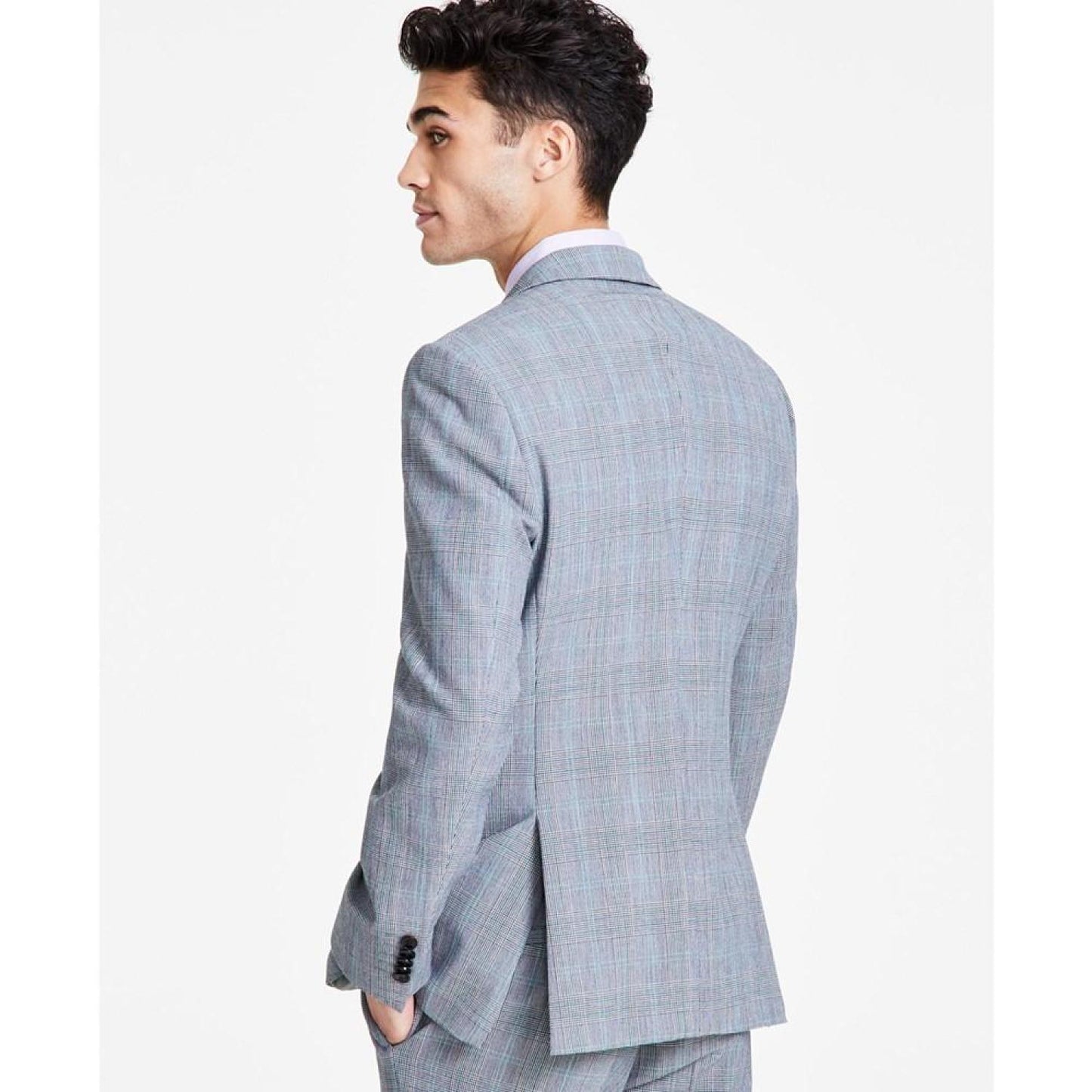 Hugo Boss Men's Slim Fit Gray Plaid Superflex Suit Jacket