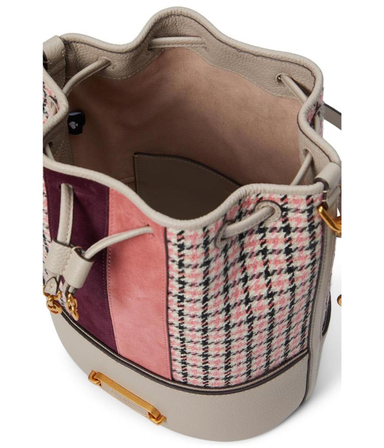 Gramercy Racing Stripe Plaid Twill Fabric Medium Bucket Bag