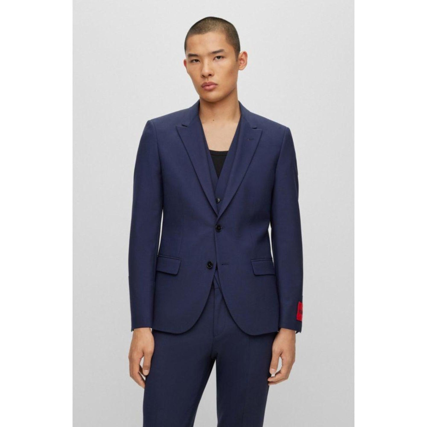 Three-piece slim-fit suit in performance-stretch fabric