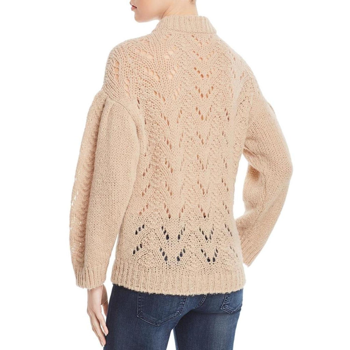 Womens Wool Blend Pointelle Sweater