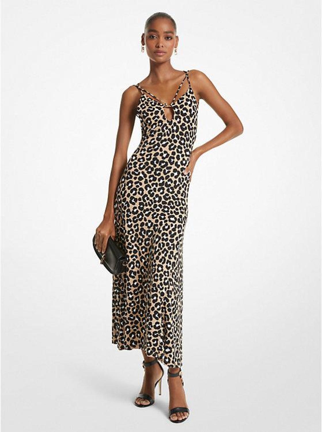 Leopard Print Matte Jersey Cutout Slip Dress