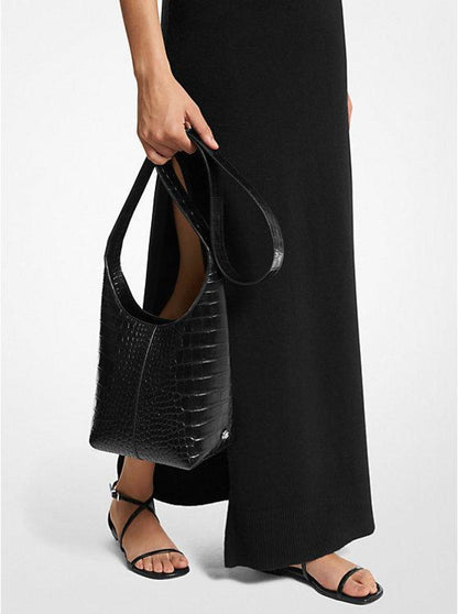 Dede Mini Crocodile Embossed Leather Hobo Bag