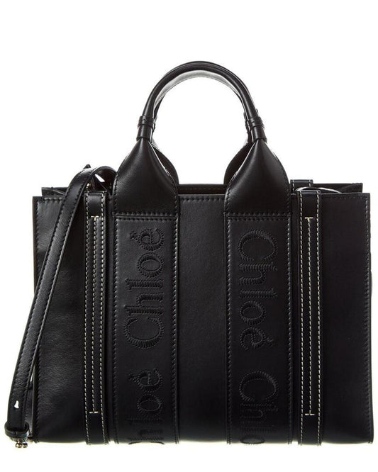 Chloé Woody Small Leather Tote, os, Black