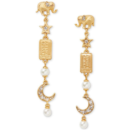 Gold-Tone Pavé & Imitation Pearl Carnival Charm Linear Drop Earrings