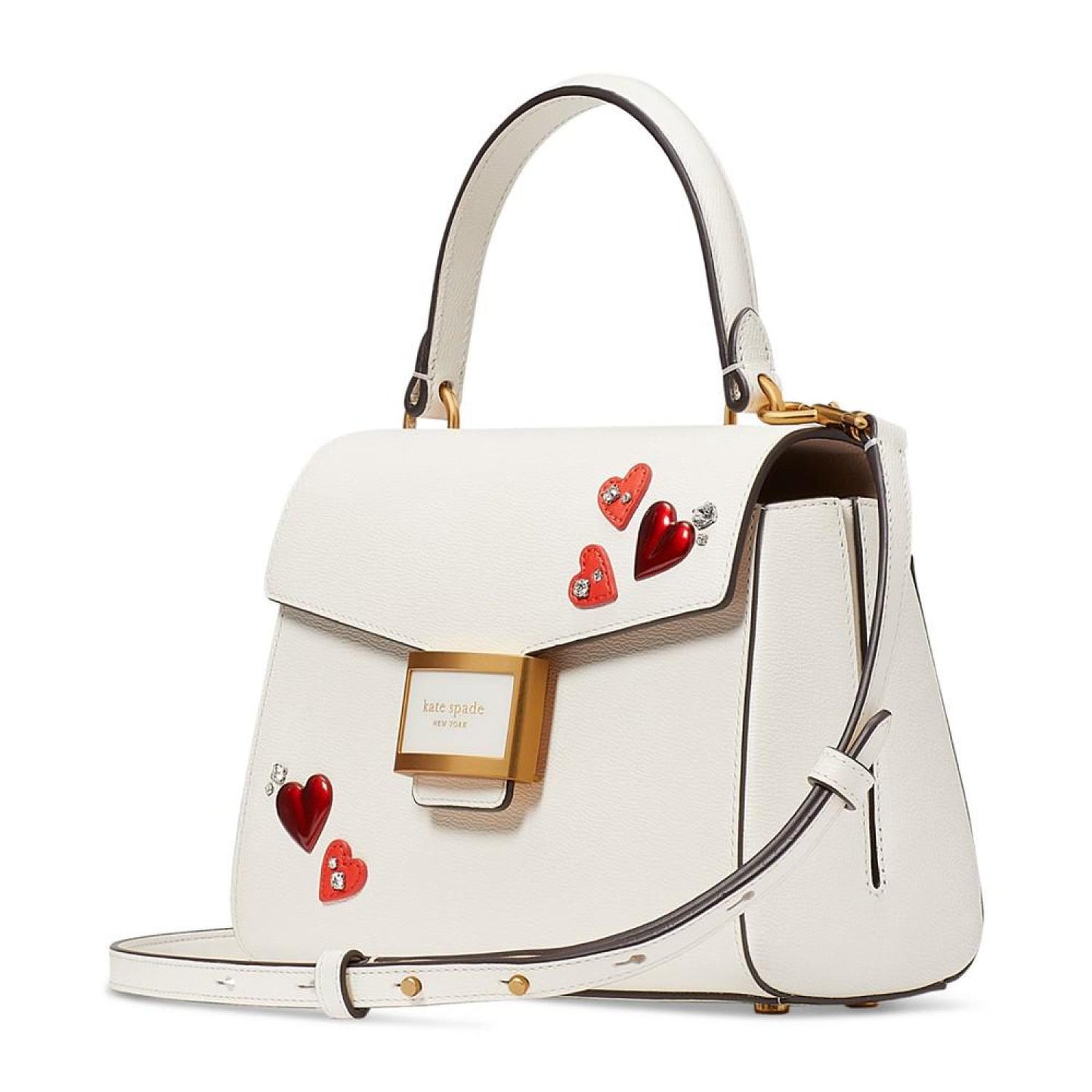 Katy Heart Embellished Textured Leather Top Handle Bag