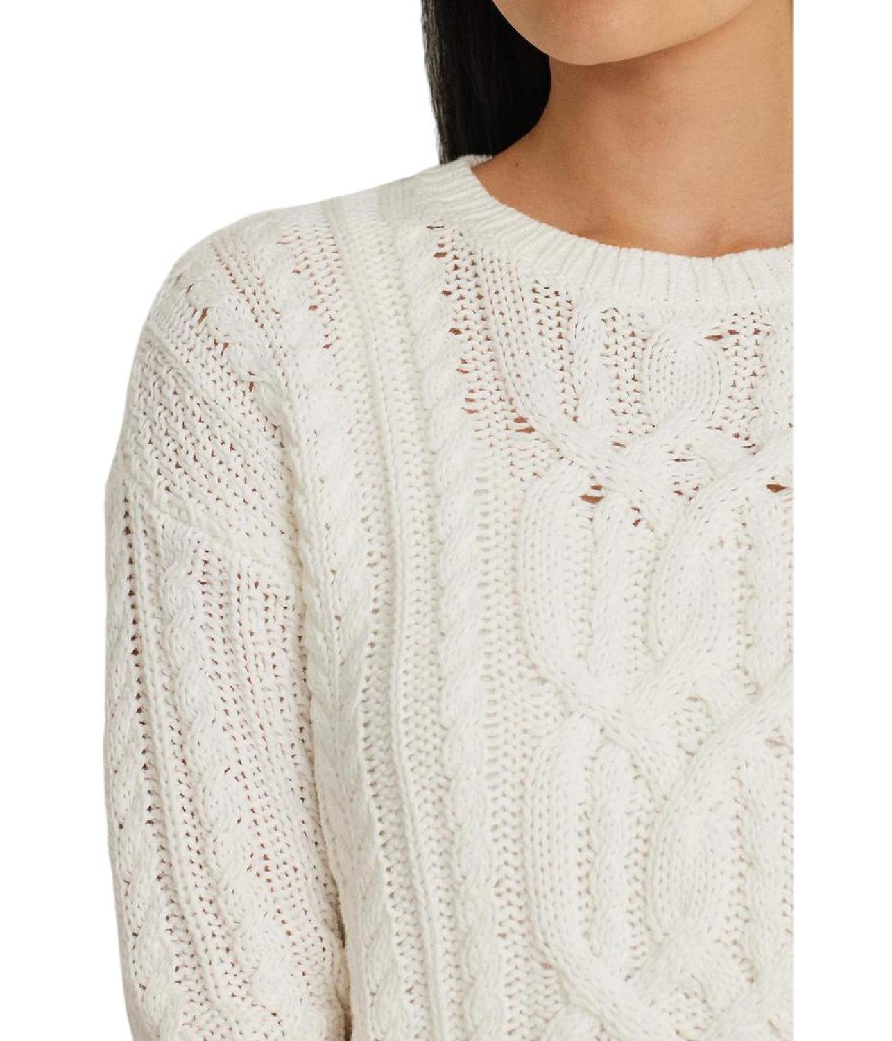 Cable-Knit Cotton Crewneck Sweater