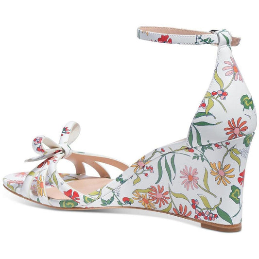 Womens Leather Floral Print Wedge Heels