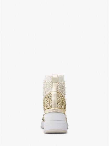 Skyler Crystal Embellished Metallic Stretch Knit Sock Sneaker