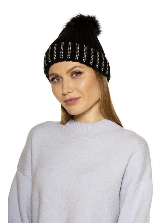 Darla Knitted Beanie With Rhinestones And Pom Pom