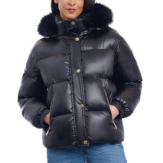 Women's Faux-Fur-Trim Hooded Bomber Puffer Coat