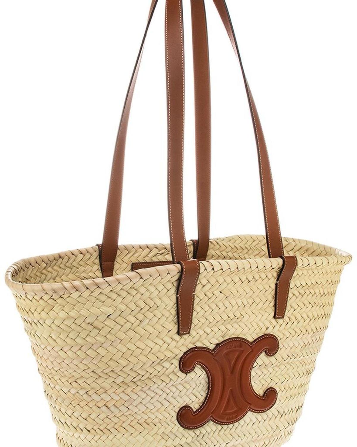 CELINE Triomphe Palm Leaves & Leather Tote