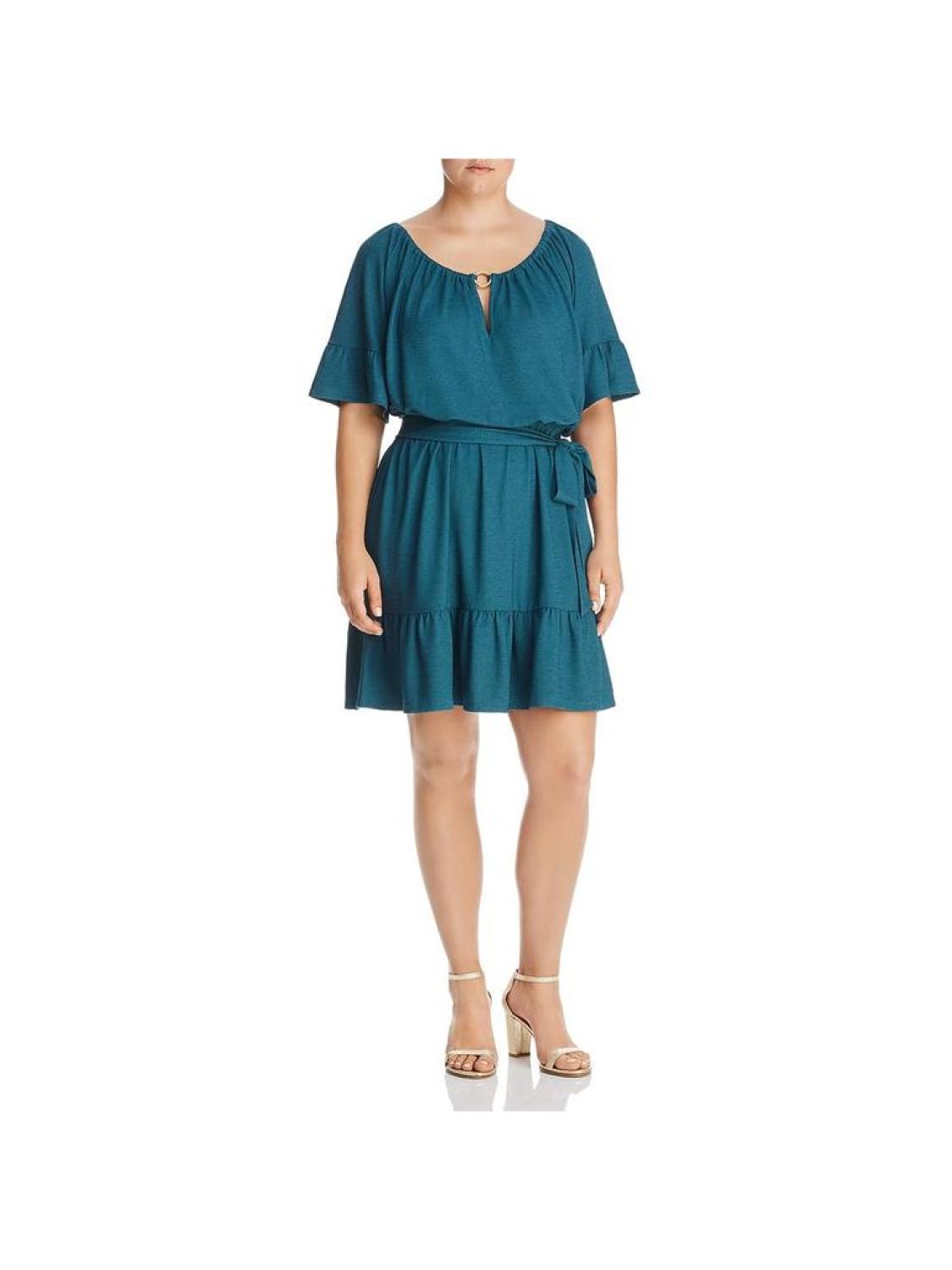 Plus Womens Ruffle Cut-Out Shift Dress