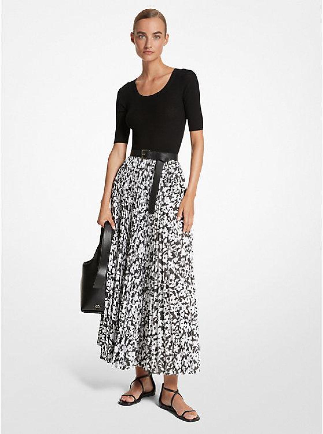 Floral Poplin Pleated Skirt