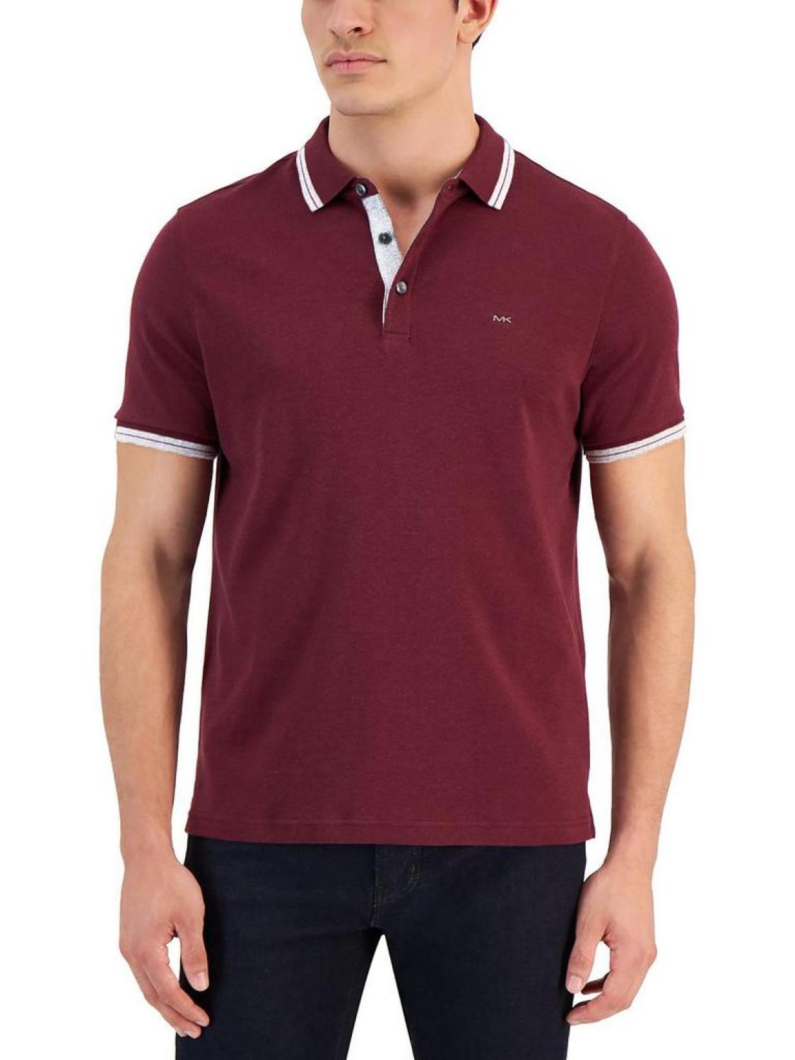 Greenwich Mens Cotton Striped Trim Polo