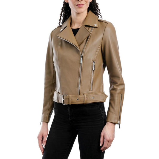 Women's Belted Leather Moto Coat, Created for Macy's